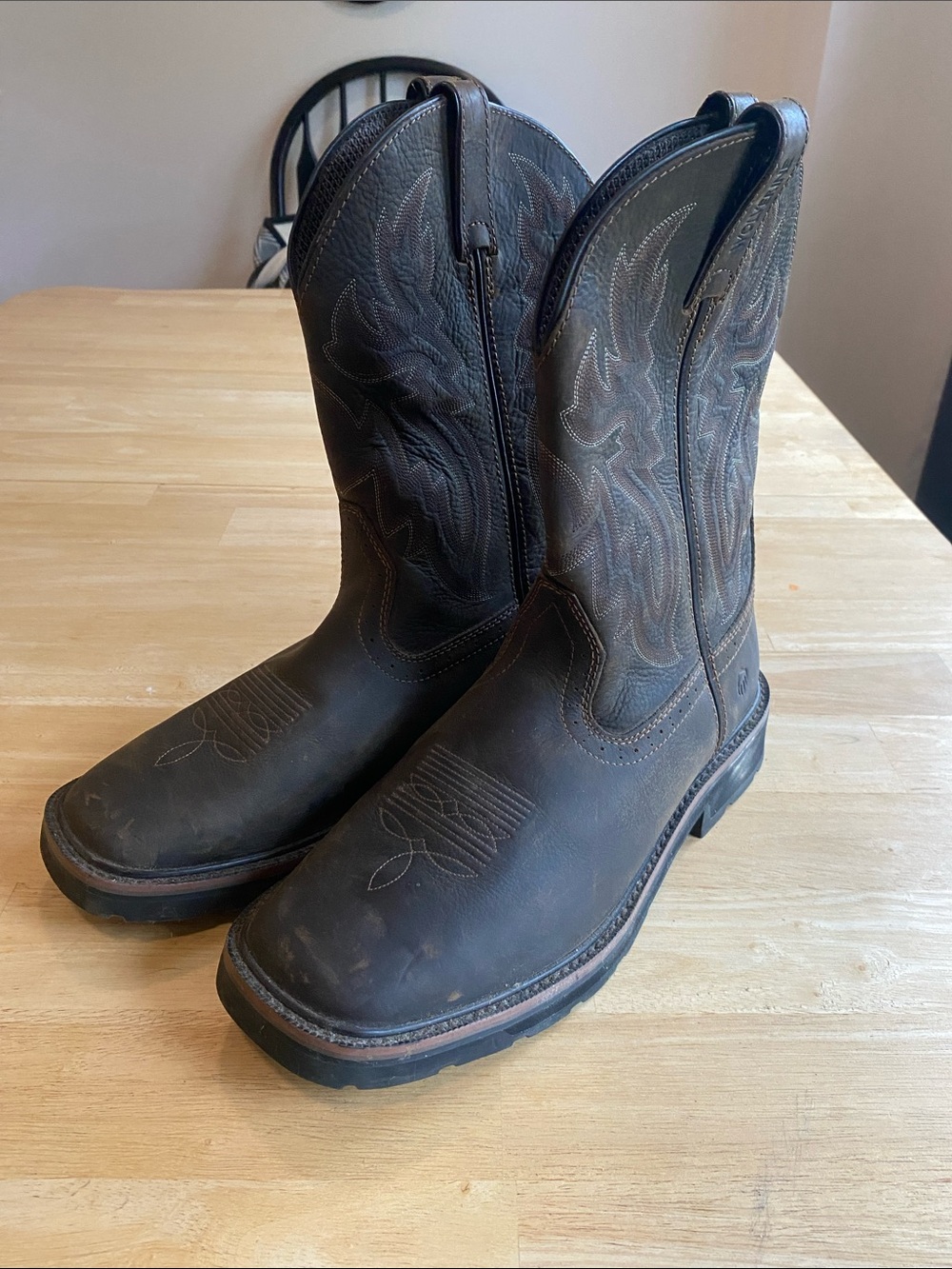 Men's Brown Leather Cowboy Work Boots